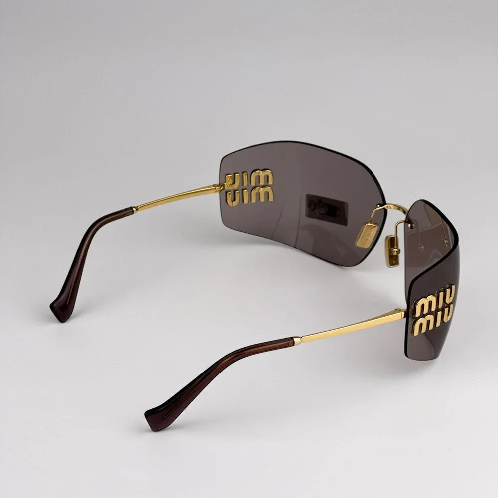 Miu Miu MU54YS 5AK06I BRAND NEW Sunglasses Gold Purple Wraparound Rimles Women